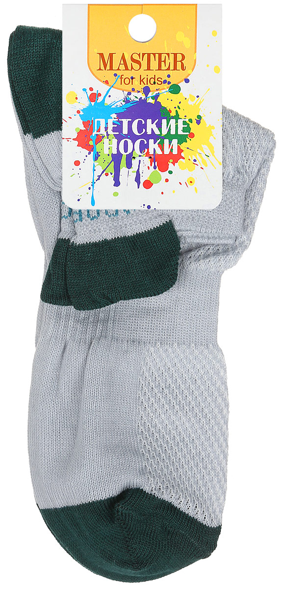 Носки детские Master Socks, цвет: серый, темно-зеленый. 52056. Размер 1852056 Носки детские Master Socks, цвет: серый, темно-зеленый. 52056. Размер 1852056Спортивные детские носки Master Socks изготовлены из натурального хлопка и полиамида. Ткань легкая, тактильно приятная, хорошо пропускает воздух. Короткая модель носков имеет эластичную резинку с фигурным краем, которая мягко облегает ножку ребенка, обеспечивая удобство и комфорт. Изделие оформлено надписями. Удобные и прочные носочки станут отличным дополнением к детскому гардеробу!Уважаемые клиенты!Размер, доступный для заказа, является длиной стопы.