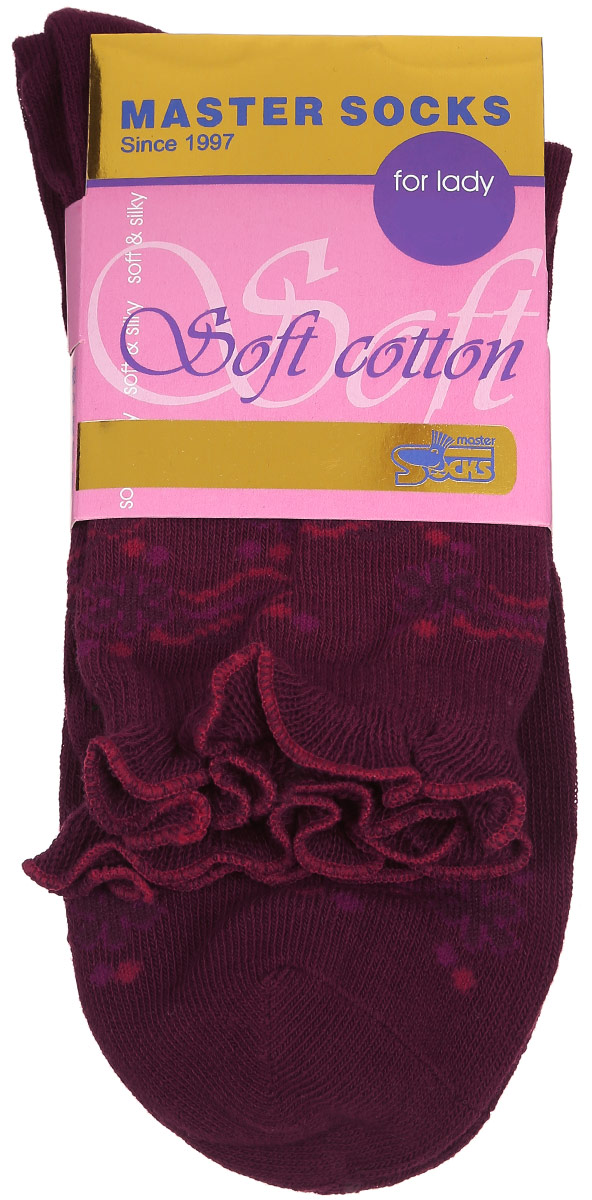 Носки женские Master Socks, цвет: бордовый. 85008. Размер 2585008 Носки женские Master Socks, цвет: бордовый. 85008. Размер 2585008Удобные носки Master Socks, изготовленные из высококачественного комбинированного материала, очень мягкие и приятные на ощупь, позволяют коже дышать.Эластичная резинка плотно облегает ногу, не сдавливая ее, обеспечивая комфорт и удобство. Модель с стандартным паголенком оформлена оригинальным принтом, манжета изделия дополнена рюшами.Удобные и комфортные носки великолепно подойдут к любой вашей обуви.