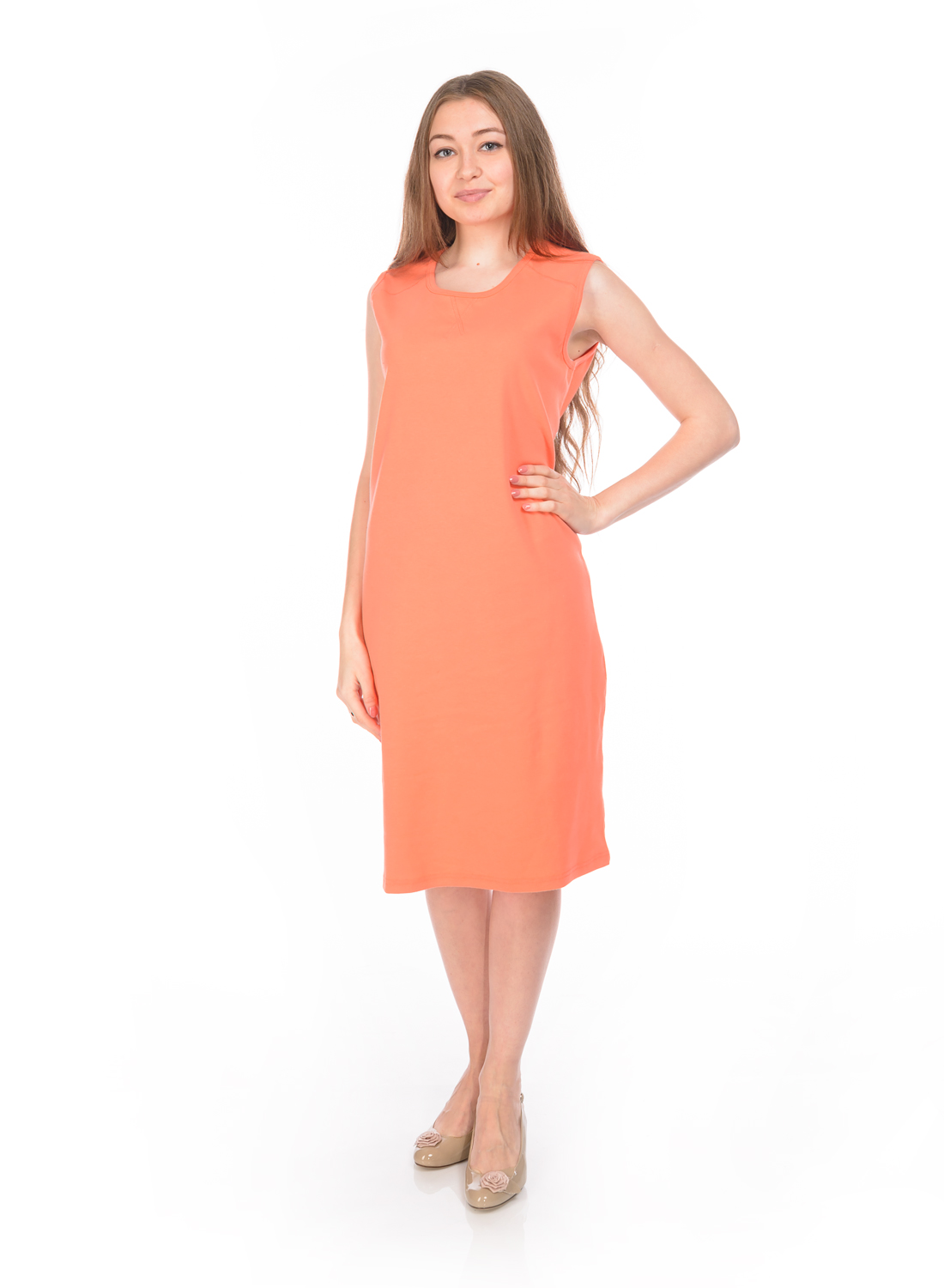 Платье RAV, цвет: коралловый. RAV02-007. Размер XL (50)RAV02-007 Платье RAV, цвет: коралловый. RAV02-007. Размер XL (50)RAV02-007Стильное трикотажное платье RAV изготовлено из эластичного хлопка.Модель-миди с круглым вырезом горловины и без рукавов выполнено в лаконичном дизайне.