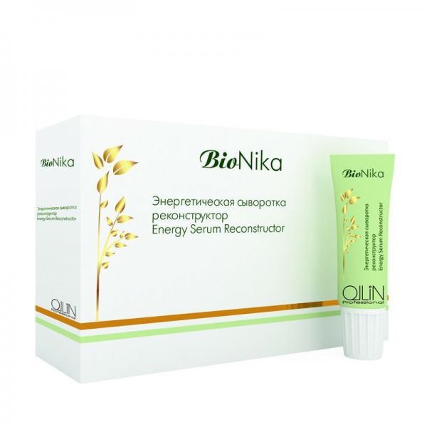 Ollin Энергетическая сыворотка реконструктор BioNika Energy Serum Reconstructor 10*15 мл722125/722118 Ollin Энергетическая сыворотка реконструктор BioNika Energy Serum Reconstructor 10*15 мл722125/722118Ollin BioNika Energy Serum Reconstructor - Энергетическая сыворотка реконструктор. Действует эффективно и быстро. Активные компоненты сыворотки проникают в кортекс волоса, выбирая и воздействуя на наиболее поврежденные зоны. Сыворотка эффективно восстанавливает разрушенные волосы, разглаживает кутикулу, обеспечивает защиту от вредных воздействий окружающей среды, придает им блеск и сияющий цвет.В состав сыворотки входят: Церамиды - восстанавливают структуру волос, придают гладкость, эластичность, питают и защищают волосы. Благодаря глубокому проникновению в кортекс, позволяют полностью восстановить естественное состояние волоса на молекулярном уровне. Креатин С-100 - производные аминокислот. Сглаживает кутикулу, увеличивает объем, придает жизненную силу волосам, делает их более мягкими, гладкими и блестящими. Эластин – особо прочный белок, обладает восстанавливающей функцией.Результат: При регулярном применении реконструирующей сыворотки волосы становятся сильными, эластичными и блестящими. Снижается образование секущихся кончиков.