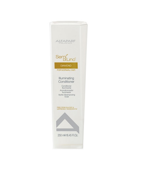 Alfaparf Кондиционер для нормальных волос, придающий блеск Semi Di Lino Diamond Illuminating Conditioner 250 мл9995 Alfaparf Кондиционер для нормальных волос, придающий блеск Semi Di Lino Diamond Illuminating Conditioner 250 мл9995Alfaparf Semi DiLino Diamond I lluminating Conditioner Кондиционер для нормальных волос, придающий блеск создан для того, чтобы придавать волосам не только красивый здоровый вид, но и великолепный блеск, сохраняя насыщенность их цвета. Данное средство содержит в составе витамин E для общего укрепления волос и молочные протеины, для полноценного питания волос и их смягчения. Благодаря уникальной формуле кондиционера Alfaparf SDL Diamond волосы становятся мягкими и послушными, легко поддаются укладке, расчёсыванию и не запутываются. Для получения самого лучшего результата кондиционер следует использовать с шампунем Альфапарф SDL Diamond для нормальных волос.Подходит для типов волос: натуральные, нормальные, окрашенные.