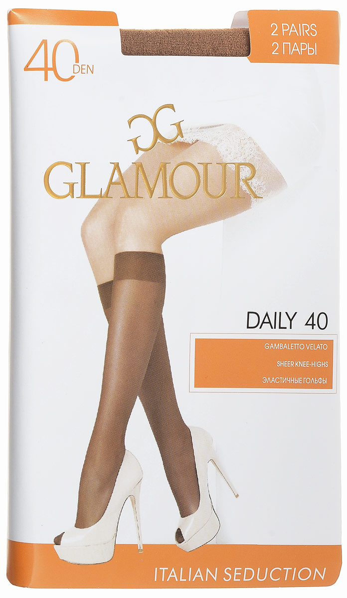Гольфы женские Glamour Daily 40, цвет: Miele (телесный), 2 пары. 25812. Размер универсальныйDaily 40 Гольфы женские Glamour Daily 40, цвет: Miele (телесный), 2 пары. 25812. Размер универсальныйDaily 40Стильные гольфы Glamour Daily 40, изготовленные из эластичного полиамида, идеально дополнят ваш образ в прохладную погоду.Шелковистые тонкие гольфы легко тянутся, что делает их комфортными в носке. Гладкие и мягкие на ощупь, они имеют комфортную мягкую резинку и укрепленный мысок. Идеальное облегание и комфорт гарантированы при каждом движении. Плотность: 40 den. В комплекте 2 пары.
