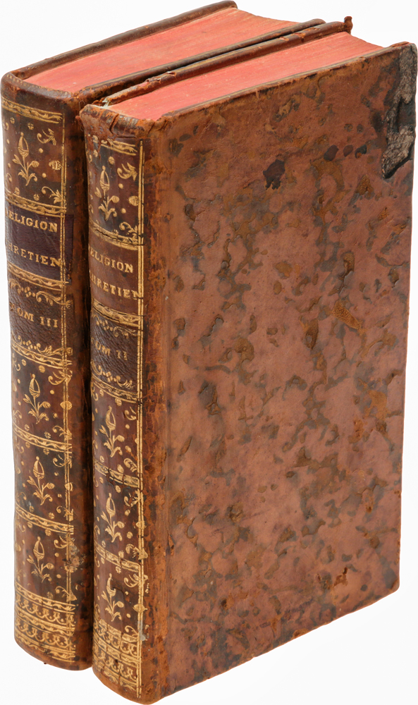 Traite de la Verite de la religion chretienne. Tomes 2, 3 (комплект из 2 книг)101246 Traite de la Verite de la religion chretienne. Tomes 2, 3 (комплект из 2 книг)101246Гаага, 1763 год. Издание Jean Neaulme. Старинные цельнокожаные переплеты. Цветные обрезы. Сохранность хорошая. Вниманию читателей предлагаются второй и третий тома религиозного сочинения протестантского священника и писателя Жака Аббади (1654-1727) Трактат об истиннности христианской религии. Издание на французском языке.Не подлежит вывозу за пределы Российской Федерации.
