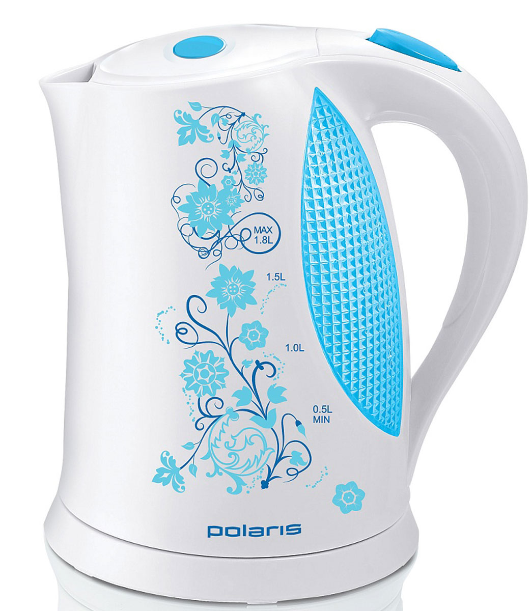 Polaris PWK 1822CLR Floris, White Light Blue электрический чайникPWK 1822CLR Floris_бел/гол Polaris PWK 1822CLR Floris, White Light Blue электрический чайникPWK 1822CLR Floris_бел/голКрасивый и объемный чайник Polaris PWK 1822CLR Floris имеет оригинальный цветочный узор на корпусе. Во время работы вода подсвечивается, имеется также двухсторонняя шкала уровня воды. К дополнительным удобствам можно отнести безопасно открывающуюся нажатием кнопки крышку, вращающийся на 360° корпус и отсек для хранения шнура. При закипании воды чайник автоматически отключается. Съемный фильтр позволит без труда промыть его от накипи.