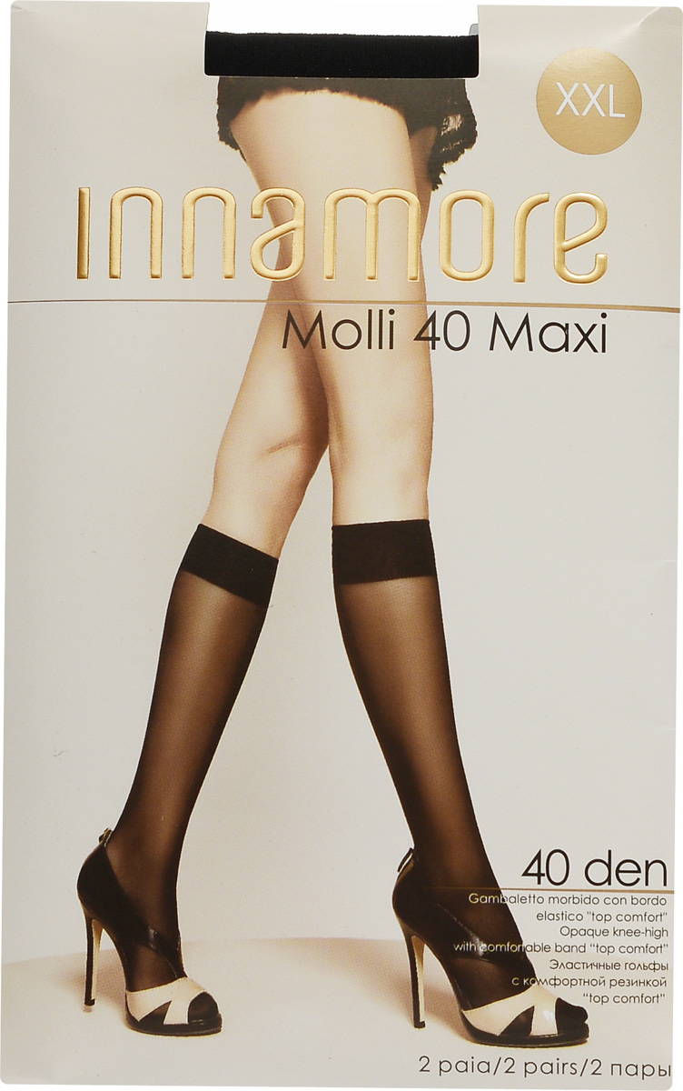 Гольфы женские Innamore Molli 40 Maxi, цвет: Nero (черный), 2 пары. 492. Размер универсальный492 Гольфы женские Innamore Molli 40 Maxi, цвет: Nero (черный), 2 пары. 492. Размер универсальный492Стильные гольфы Innamore Molli 40 Maxi, изготовленные из эластичного полиамида, идеально дополнят ваш образ в прохладную погоду.Шелковистые гольфы легко тянутся, что делает их комфортными в носке. Гладкие и мягкие на ощупь, они имеют резинку top comfort и укрепленный мысок. Идеальное облегание и комфорт гарантированы при каждом движении. В комплект входят 2 пары гольф.Плотность: 40 den.