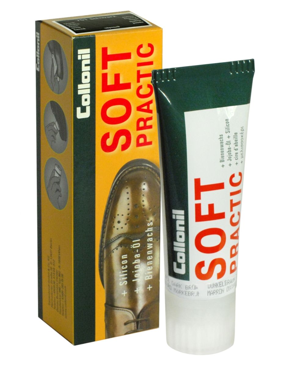 Крем для обуви Collonil Soft Practic, с маслом жожоба, цвет: коричневый, 75 мл3763 398 Крем для обуви Collonil Soft Practic, с маслом жожоба, цвет: коричневый, 75 мл3763 398Крем Collonil Soft Practic предназначен для ухода за изделиями из деликатной гладкой кожи, такой как анилин, наппа, браш и другие. Пчелиный воск защищает от влаги и глубоких загрязнений, масло жожоба ухаживает за кожей и смягчает ее, а силикон освежает цвет и придает блеск изделиям.Объем: 75 мл. Товар сертифицирован.