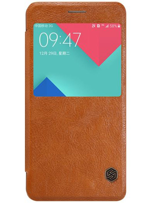 Nillkin Qin Leather Case чехол для Samsung Galaxy A5 (2016), Brown2000000091426 Nillkin Qin Leather Case чехол для Samsung Galaxy A5 (2016), Brown2000000091426Чехол Nillkin Qin Leather Case для Samsung Galaxy A5 (2016) выполнен из высококачественного поликарбоната и искусственной кожи. Он надежно фиксирует и защищает смартфон при падении. Обеспечивает свободный доступ ко всем разъемам и элементам управления. Благодаря функциональному окну отсутствует необходимость открывать чехол для того, чтобы ответить на вызов, проверить время, воспользоваться камерой или любой другой функцией.