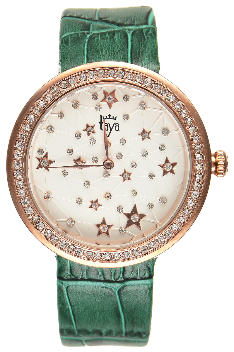 Часы наручные женские Taya, цвет: золотистый, зеленый. T-W-0042