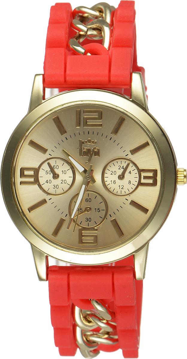 Часы наручные женские Taya, цвет: золотистый, красный. T-W-0215