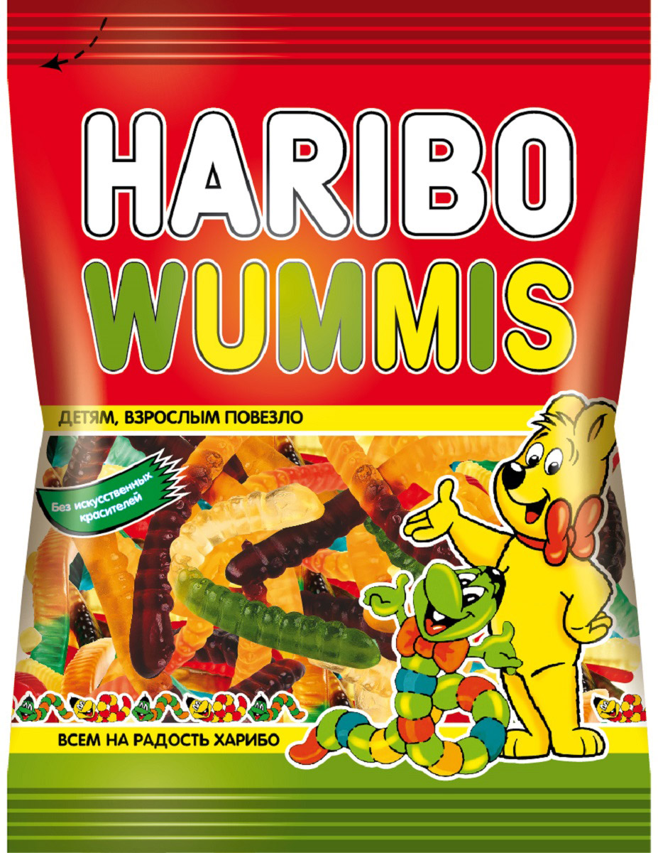 Haribo Червячки Вуммис жевательный мармелад, 70 г37786 Haribo Червячки Вуммис жевательный мармелад, 70 г37786Wummis Haribo - жевательный мармелад в форме червячков с комбинацией нескольких вкусов:Абрикос / АпельсинКлубника / АнанасЛимон / МалинаЭто гармоничное сочетание сладости, игрушки и пользы для детей! Haribo Wummis - это жевательный мармелад, который пользуется феноменальной популярностью у маленьких любителей сладкого!