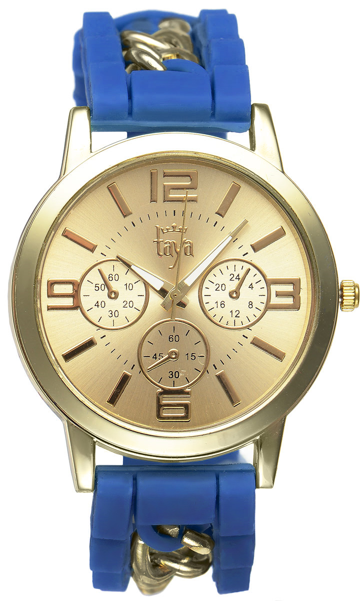 Часы наручные женские Taya, цвет: золотистый, синий. T-W-0214