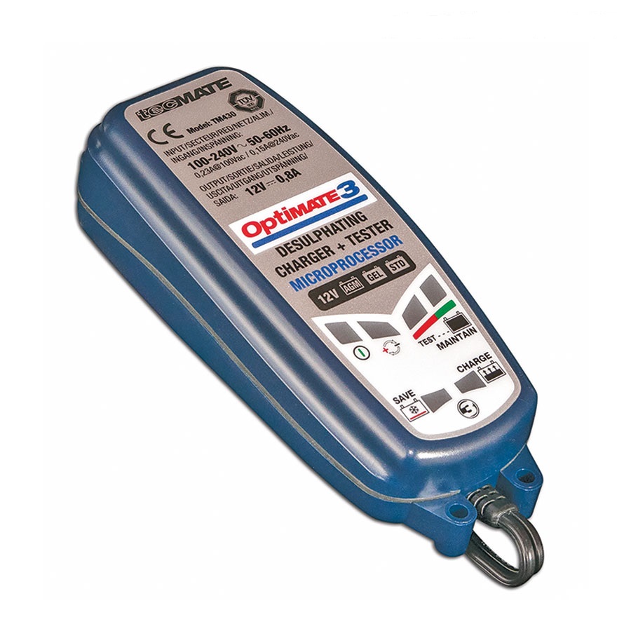 Зарядное устройство OptiMate 3. TM430TM430 Зарядное устройство OptiMate 3. TM430TM430Многоступенчатое зарядное устройство Optimate от бельгийской компании TecMate с режимами тестирования, восстановления глубокоразряженных аккумуляторных батарей, десульфатации и хранения. Управление полностью автоматическое без кнопок. Заряжает все типы 12В свинцово-кислотных аккумуляторных батарей, в т.ч. AGM, GEL. Защита от короткого замыкания, переполюсовки, искрообразования, перегрева. Оптимизирует срок службы и здоровье аккумуляторной батареи. Влагозащищенный корпус. Рекомендовано 10-ю ведущими производителями мототехники. Optimate 3 рекомендуется для АКБ от 3 Ач до 50 Ач. Ток зарядки: 0,8А. Старт заряда АКБ от 2В. Температурный режим; -20...+40°С. В комплект устройства входят аксессуары: O1 кольцевой разъем постоянного подключения и O4 зажимы типа крокодил.