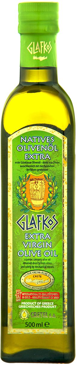 Glafkos Extra Virgin масло оливковое экстра класса, 0,5 л (ст/б)16006 Glafkos Extra Virgin масло оливковое экстра класса, 0,5 л (ст/б)16006Оливковое масло Glafkos превосходный натуральный диетический продукт, который снижает уровень вредного холестерина в крови. Чем меньшей обработке подвергаютсяпродукты питания, тем они целебнее для организма, тем лучше их вкус. В отличие от других растительных масел, в процессе приготовления оливкового масла, в стадии отжима Extra Virgin не используется нагревание, которое разрушает ряд полезных для организма веществ. Именно поэтому в нем содержится гораздо больше антиокислителей, которые защищают клетки от стресса и окисления.Масло Glafkos является органическим, и в максимальной степени насыщенным полезными веществами. В нем содержится около 100 активных веществ (более всего витаминов Е, А и С)и мононенасыщенных жировыми кислотами, которые позволяют быстро восстанавливать силы. Оливковое масло Glafkos – получено путём первого холодного механического отжима, благодаря чему масло сохранило все полезные витамины и минеральные вещества, содержащиеся в оливках, оно произведено исключительно из оливок отборного качества сорта Коронеики, плоды внимательно и бережно собраны на южном побережье о. Крит в районе Мессара (Греция), который является одним из наиболее благоприятных мест на планете для выращивания оливок. Масло Glafkos – имеет насыщенный мягкий вкус олив, слегка горьковатое послевкусие, приятный пряный аромати яркий золотисто-зеленый цвет, относится к классу Extra Virgin и является абсолютно натуральным продуктом. Не содержит никаких примесей и добавок. Продукт становится мутным при низкой температуре, что не влияет на качество оливкового масла. Масло переходит в нормальное состояние при комнатной температуре. Один из главных показателей качества оливкового масла – кислотность, в оливковом масле Glafkos Extra Virgin не превышает 0,8%, а в классе Premium этот показатель не превышает 0,3%.
