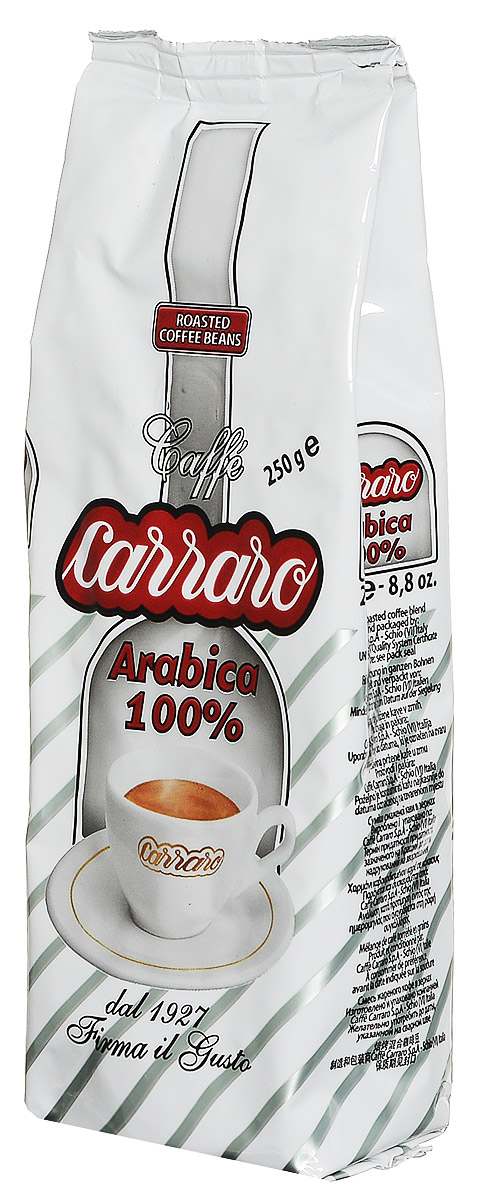 Carraro Arabica 100% кофе в зернах, 250 г8000604001429 Carraro Arabica 100% кофе в зернах, 250 г8000604001429Carraro Arabica - ароматный вкус сладости для изысканных гурманов. Это смесь арабики, которая представляет собой максимум с точки зрения аромата и тонкости вкуса - визитная карточка фабрики. Продукт - плод постоянных исследований и очень тщательной обработки - для самых изысканных ценителей.