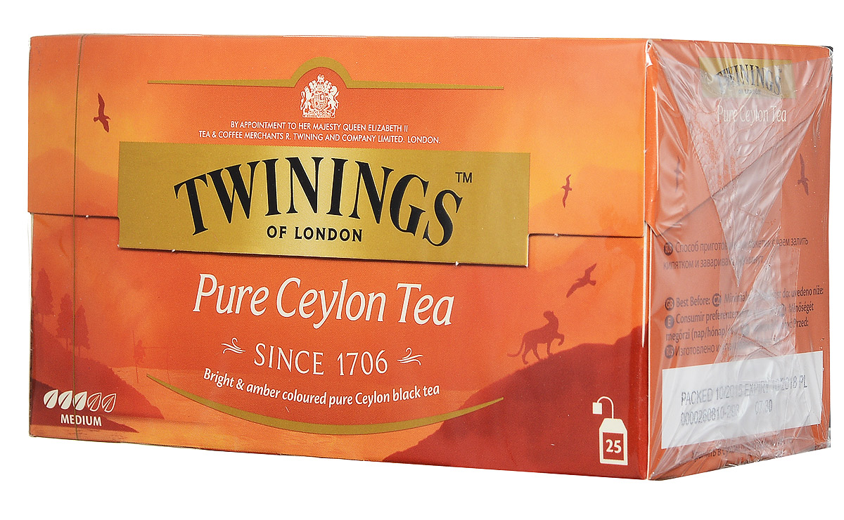 Twinings Pure Ceylon Tea черный чай в пакетиках, 25 шт070177260439 Twinings Pure Ceylon Tea черный чай в пакетиках, 25 шт070177260439Цейлонский чай Twinings Pure Ceylon Tea с ярким янтарным цветом и утонченным вкусом.