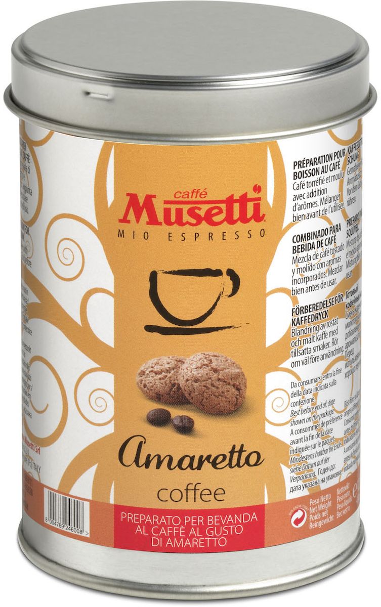 Musetti кофе молотый ароматизированный Амаретто, 125 г8004769246008 Musetti кофе молотый ароматизированный Амаретто, 125 г8004769246008Кофе молотый Musetti Amaretto - идеальное сочетание, которое может предложить ведущий поставщик итальянского кофе. Душистый напиток состоит из индийской робусты и южноамериканской арабики. Молотый Амаретто идеально обжаривается и перемалывается, после чего фасуется. Он насыщен ярким шоколадным ароматом и вкусом миндального ореха, которые станут идеальным дополнением к завтраку или ужину. Кофе поставляется в металлических банках, предотвращающих выдыхание органолептических свойств кофе. К тому же, ароматизированный молотый напиток - это идеальный подарок на любой случай жизни.