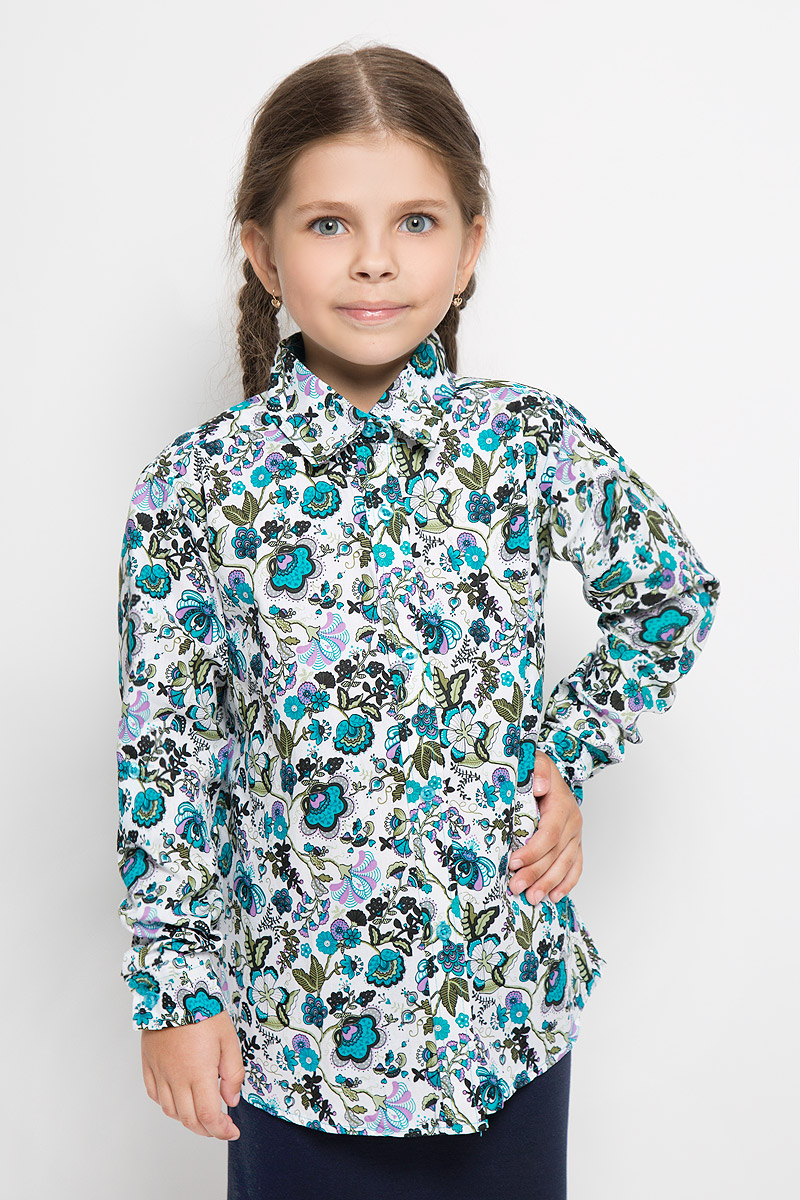 Блузка для девочки Nota Bene, цвет: белый, бирюзовый, сиреневый. NR5522-77. Размер 158, 13 лет