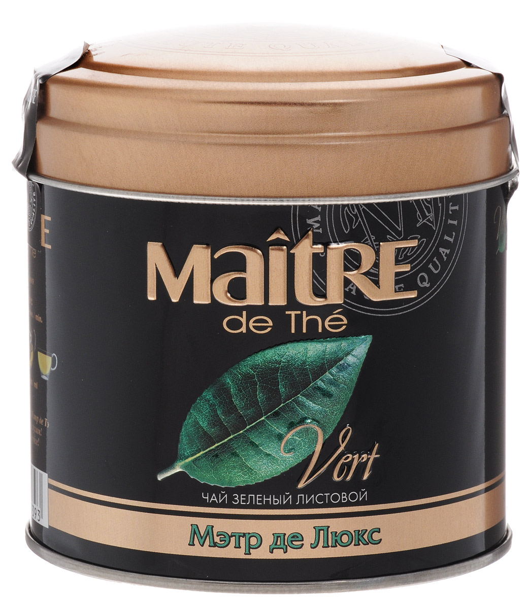 Maitre de The Де Люкс зеленый листовой чай, 65 г (жестяная банка)бар170р Maitre de The Де Люкс зеленый листовой чай, 65 г (жестяная банка)бар170рMaitre de The Де Люкс Зеленый листовой чай - это необыкновенный чай, сочетающий изысканный сладкий аромат белого чая со вкусом и полезными свойствами зеленого чая. Белые чайные листочки придают настою яркий прозрачный цвет.