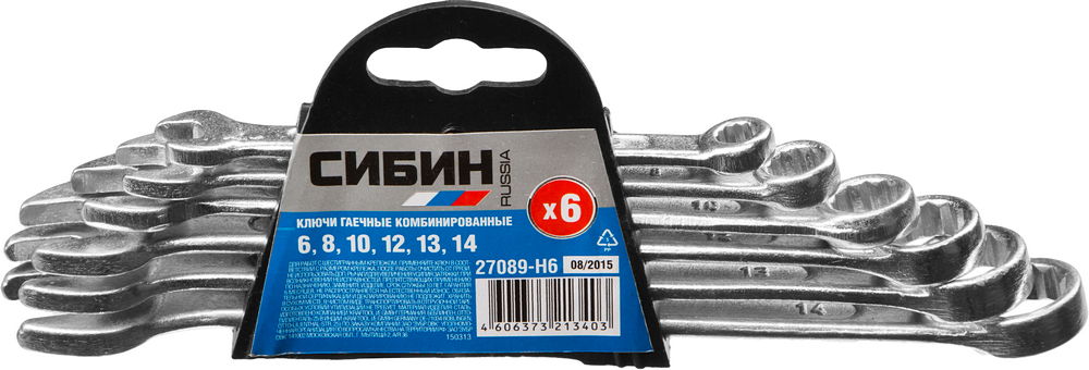 Набор ключей комбинированных Сибин, 6 предметов27089-H6 Набор ключей комбинированных Сибин, 6 предметов27089-H6Набор комбинированных ключей Сибин станет отличным помощником монтажнику или владельцу авто. Этот набор обеспечит надежную фиксацию на гранях крепежа. Ключи изготовлены из стали. Профиль кольцевого зева имеет 12 граней, что увеличивает площадь соприкосновения рабочих поверхностей и снижает риск деформации граней крепежа при монтаже. В набор входят:Пластиковый держатель;Ключи: 6, 8, 10, 12, 13, 14 мм.