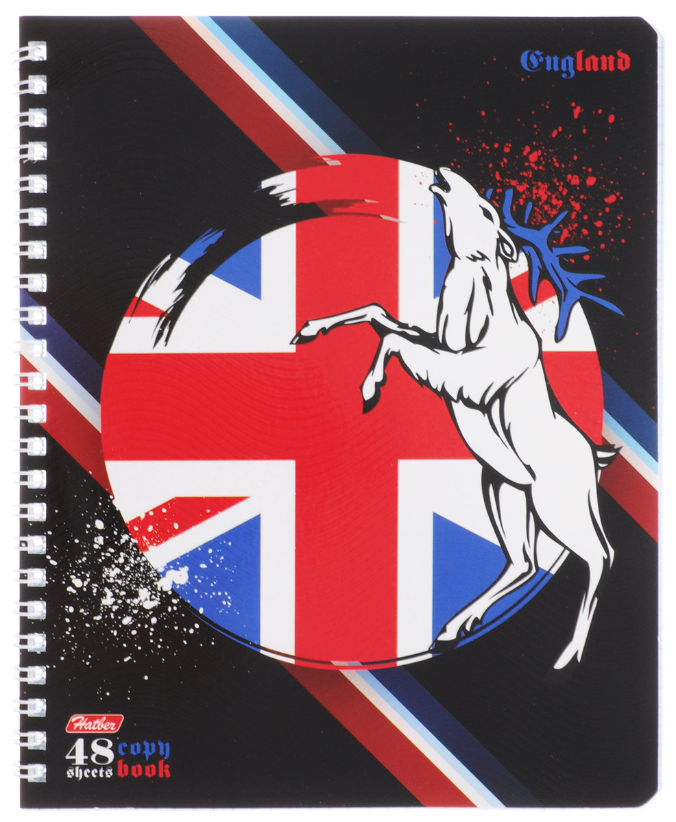 Hatber Тетрадь England 48 листов в клетку48Т5тВ1гр_England Hatber Тетрадь England 48 листов в клетку48Т5тВ1гр_EnglandТетрадь Hatber England формата A5 подойдет как школьнику, так и студенту.Обложка выполнена из плотного картона, что позволит сохранить тетрадь в аккуратном состоянии на протяжении всего времени использования. Лицевая сторона оформлена изображением символа Англии - оленя.Внутренний блок тетради, соединенный посредством спирали, состоит из 48 листов белой бумаги. Стандартная линовка в клетку голубого цвета без полей.