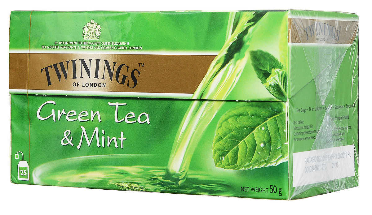 Twinings Green Tea & Mint зеленый чай c мятой в пакетиках, 25 шт070177063597 Twinings Green Tea & Mint зеленый чай c мятой в пакетиках, 25 шт070177063597Twinings Green Tea & Mint - смесь сортов зеленого чая и мяты.