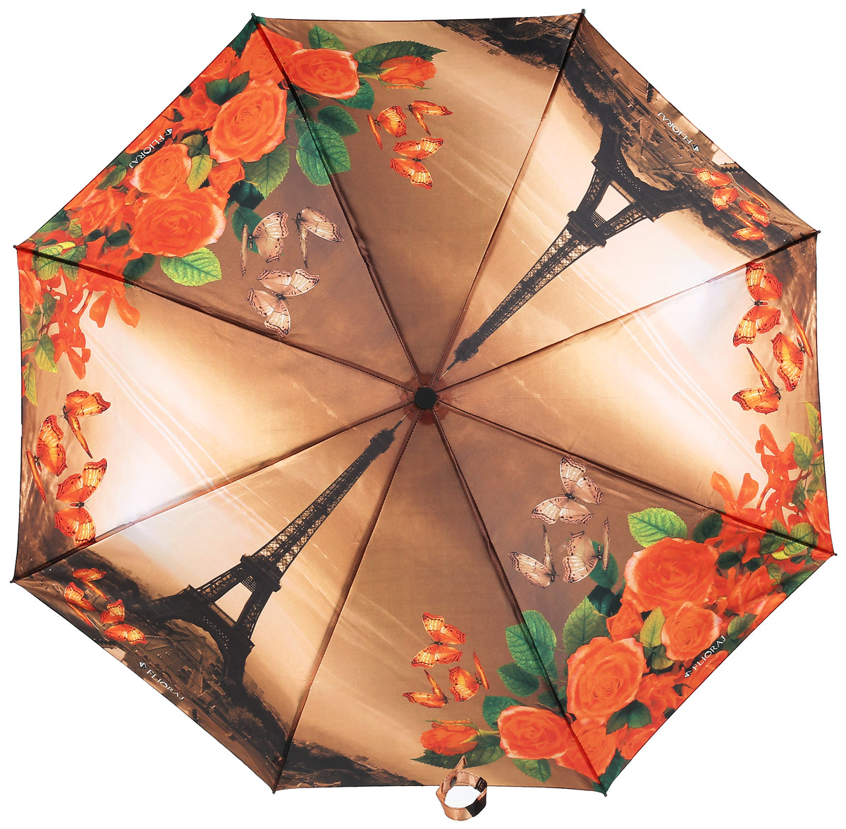 Зонт женский Flioraj, автомат, 3 сложения, цвет: коричневый, оранжевый. 231217 FJ