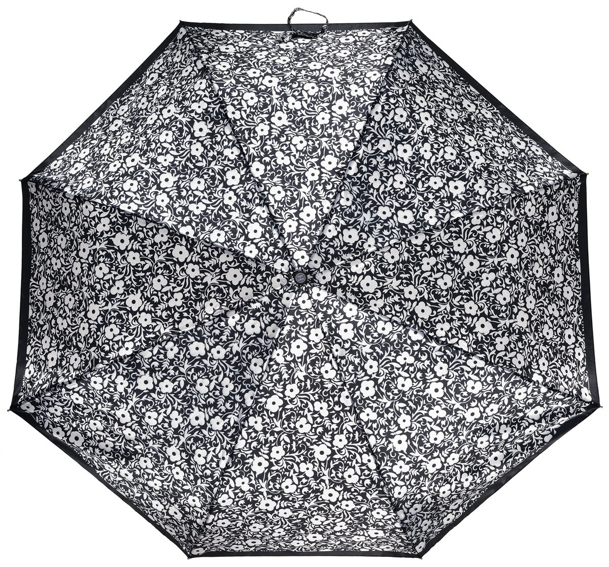 Зонт женский Henry Backer, 3 сложения, цвет: черный. U21202 White flowers