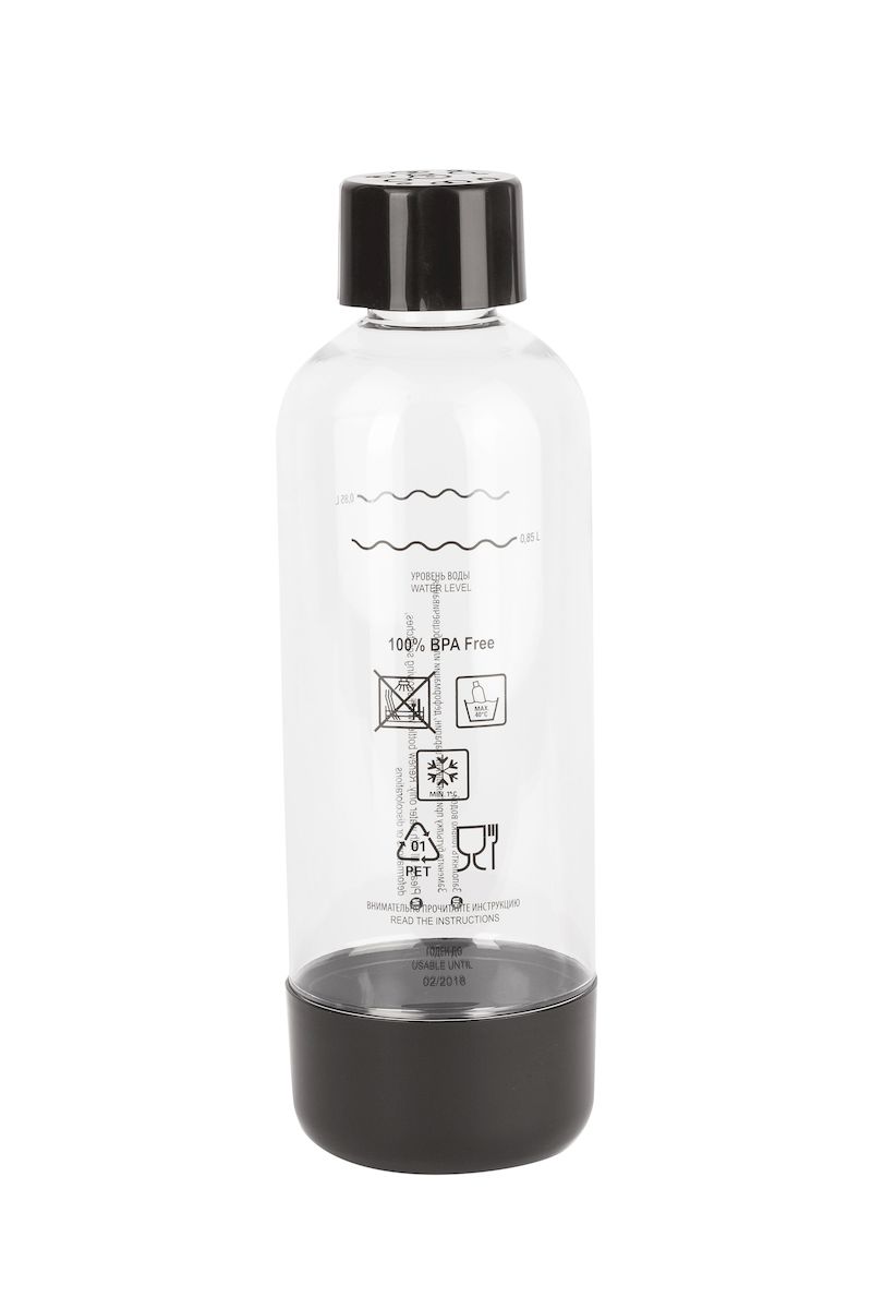 Бутылка для газирования воды Home Bar, цвет: черный, прозрачный, 1 лBottle 1L NG black Бутылка для газирования воды Home Bar, цвет: черный, прозрачный, 1 лBottle 1L NG blackБутылка для газирования воды Home Bar изготовлена из высококачественной пластмассы без использования бисфенола А (BPA). Предназначена для использования в аппаратах для газирования воды и хранения готовых газированных напитков. Устойчива к высокому давлению. Совместима со всеми аппаратами для приготовления напитков Home Bar. Диаметр бутылки: 8,5 см. Высота: 27 см.