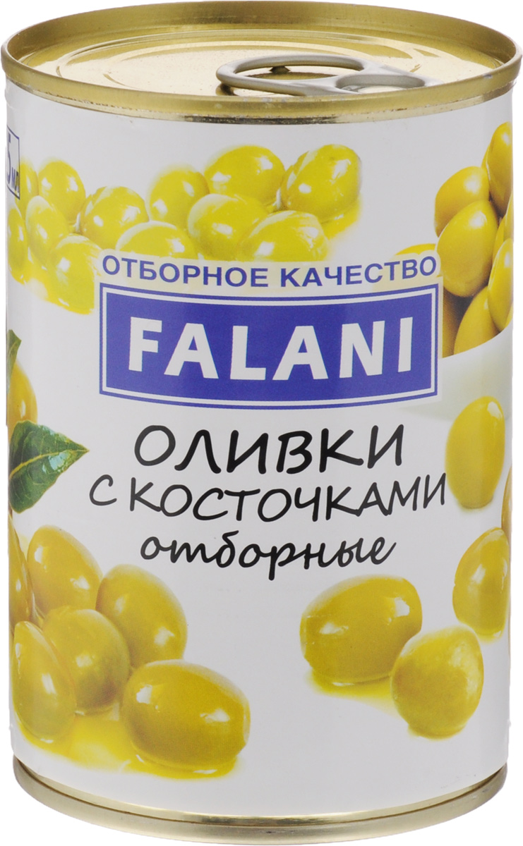 FALANI оливки отборные крупные с косточкой, 390 г4002442301659 FALANI оливки отборные крупные с косточкой, 390 г4002442301659FALANI - отборные, крупные оливки с косточкой от лучших производителей Испании. Оливки богаты белками, пектинами, сахарами, витаминами: В, С, Е, Р-активными катехинами, содержат соли калия, фосфора, железа и других элементов. Кроме того, в плодах оливы найдены углеводы, фенолкарбоновые кислоты, тритерпеновые сапонины.Оливки FALANI подойдут для украшения блюд, изготовления большого количества закусок и салатов, на их основе можно приготовить разнообразные соусы, добавить в пиццу и пироги, подать как самостоятельную закуску к винам.
