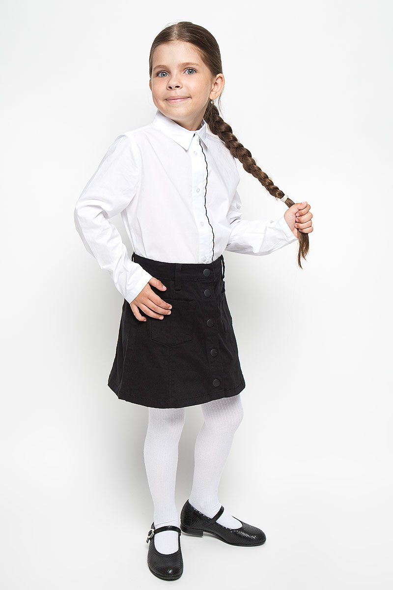 Блузка для девочки Orby School, цвет: белый. 64152_OLG, вар.1. Размер 122, 7-8 лет64152_OLG, вар.1 Блузка для девочки Orby School, цвет: белый. 64152_OLG, вар.1. Размер 122, 7-8 лет64152_OLG, вар.1Элегантная блузка для девочки Orby School идеально подойдет для школы. Изготовленная из хлопка с добавлением полиэстера и эластана, она необычайно мягкая, легкая и приятная на ощупь, не сковывает движения и позволяет коже дышать, не раздражает даже самую нежную и чувствительную кожу ребенка, обеспечивая наибольший комфорт.Блузка с отложным воротником и длинными рукавами застегивается на пуговицы по всей длине. Низ рукавов дополнен узкими манжетами с пуговицами. Вдоль планки расположена узкая оборка с контрастной отстрочкой по краю.Такая блузка - незаменимая вещь для школьной формы, отлично сочетается с юбками, брюками и сарафанами. Эта модель всегда выглядит великолепно!