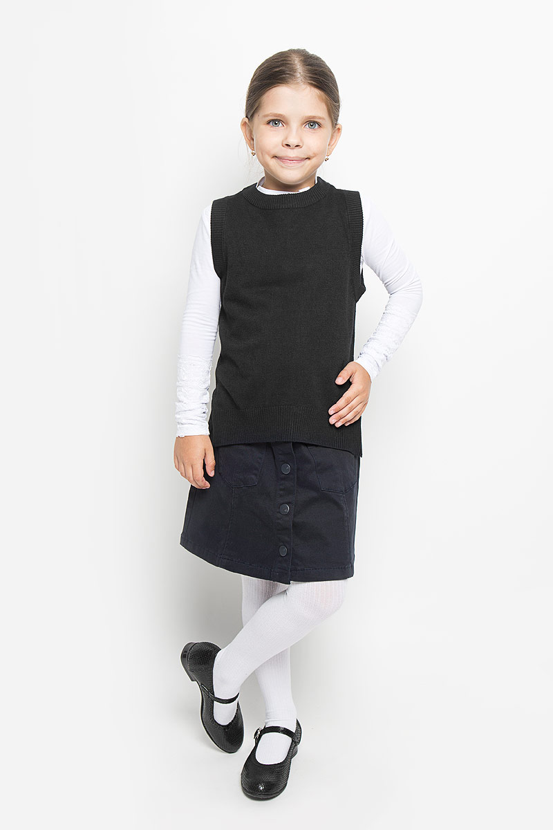 Жилет для девочки Orby School, цвет: черный. 64176_OLG, вар.2. Размер 146/152, 10-11 лет64176_OLG, вар.2 Жилет для девочки Orby School, цвет: черный. 64176_OLG, вар.2. Размер 146/152, 10-11 лет64176_OLG, вар.2Уютный вязаный жилет для девочки Orby School идеально подойдет для школы и подарит свободу движений даже в деловом стиле. Изготовленный из вискозы с добавлением нейлона, он необычайно мягкий и приятный на ощупь, не сковывает движения и позволяет коже дышать, не раздражает даже самую нежную и чувствительную кожу ребенка, обеспечивая ему наибольший комфорт.Жилет круглым вырезом горловины позволяет создавать деловые образы в сочетании с блузками и водолазками. В боковых швах обработаны разрезы. Спинка модели немного удлинена. Вырезы рукавов, горловина и низ модели связаны резинкой. Вязаный жилет - хорошая альтернатива пиджаку в прохладное время года, в то же время отлично смотрится и в комплекте с деловым костюмом. Являясь важным атрибутом школьной моды, стильный жилет создает тепло и комфорт, отлично сочетается с нарядными блузками.