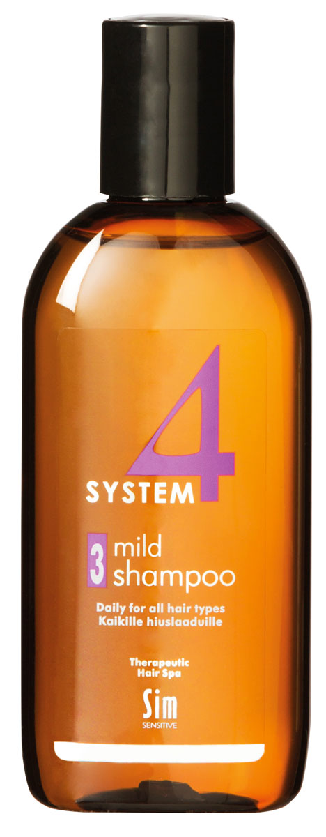 Sim Sensitive Терапевтический шампунь № 3 SYSTEM 4 Mild Climbazole Shampoo 3,100 мл5413 Sim Sensitive Терапевтический шампунь № 3 SYSTEM 4 Mild Climbazole Shampoo 3,100 мл5413КАК РАБОТАЕТ:шампунь рекомендуется для чувствительной кожи головы. Сали-циловая кислота мягко очищает, климбазол и пироктон оламинвосстанавливают микрофлору кожи головы. Гидрогенол снимаетраздражение, увлажняет и защищает волосы от воздействия уль-трафиолетовых лучей. Ментол и розмарин способствуют улучше-нию питания волосяного фолликула за счет своих стимулирующихи дезинфицирующих свойств. рН-4,7. Успокаивает кожу головыпосле окрашивания.БОРЕТСЯ С:раздражениемкожи головы и с элементами перхотис чувствительностью кожи головырецедивами после курса лечения волос и кожи головы