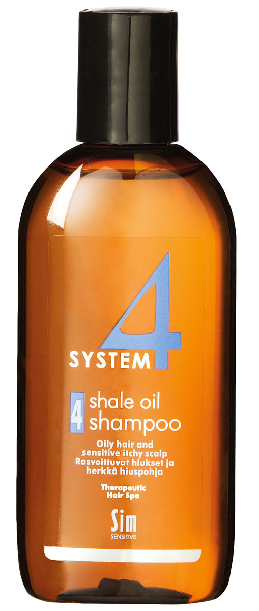 Sim Sensitive Терапевтический шампунь № 4 SYSTEM 4 Shale Oil Shampoo 4,100 мл5414 Sim Sensitive Терапевтический шампунь № 4 SYSTEM 4 Shale Oil Shampoo 4,100 мл5414КАК РАБОТАЕТ:салициловая кислота активно очищают кожу головы, сланцевое масло регулирует активность сальных желез. Розмарин и ментол освежают и дезинфицируют кожу головы. Пироктон оламин и климбазол устраняют грибок и восстанавливают микрофлору кожи головы. Входящие в состав амфотерные ПАВы, обладают мягкими моющими свойствами.БОРЕТСЯ С: чрезмерной жирностью волос и кожи головы зудом кожи головы жирной перхотью