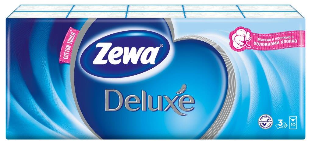 Носовые платки Zewa Deluxe, 10 х 10 шт51174 Носовые платки Zewa Deluxe, 10 х 10 шт51174Бумажные платочки Zewa COTTON TOUCH® произведены с добавлением натуральных волокон хлопка и одновременно сочетают в себе мягкость и прочность. Они деликатно и нежно заботятся о Вашей коже и дарят незабываемые ощущения прикосновения хлопка. C Zewa COTTON TOUCH® у вас всегда под рукой гигиеничный и надежный помощник! Белые 3-х слойные носовые платки без аромата. По 10 платков в индивидуальной упаковке. В блоке 10 индивидуальных упаковок. Состав: целлюлоза, волокно хлопка. Производство: Россия.