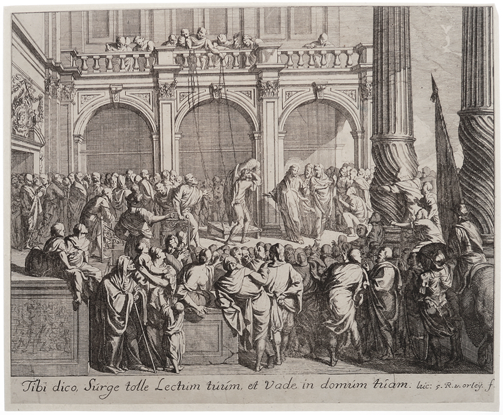 Tibi dico, Surge tolle Lectum tuum, et Vade in domum tuam. Гравюра на меди. Фландрия, конец XVII века
