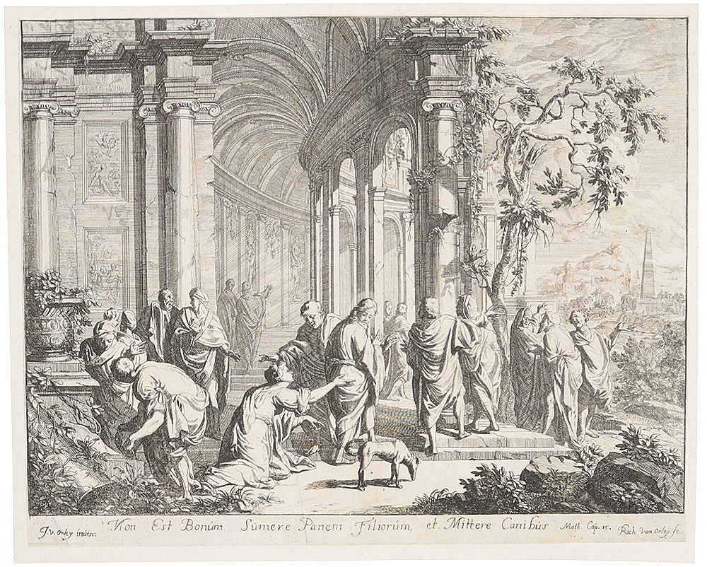 Non est Bonum Sumere Panem Filiorum, et Mittere Canibus. Гравюра. Фландрия, конец XVII века