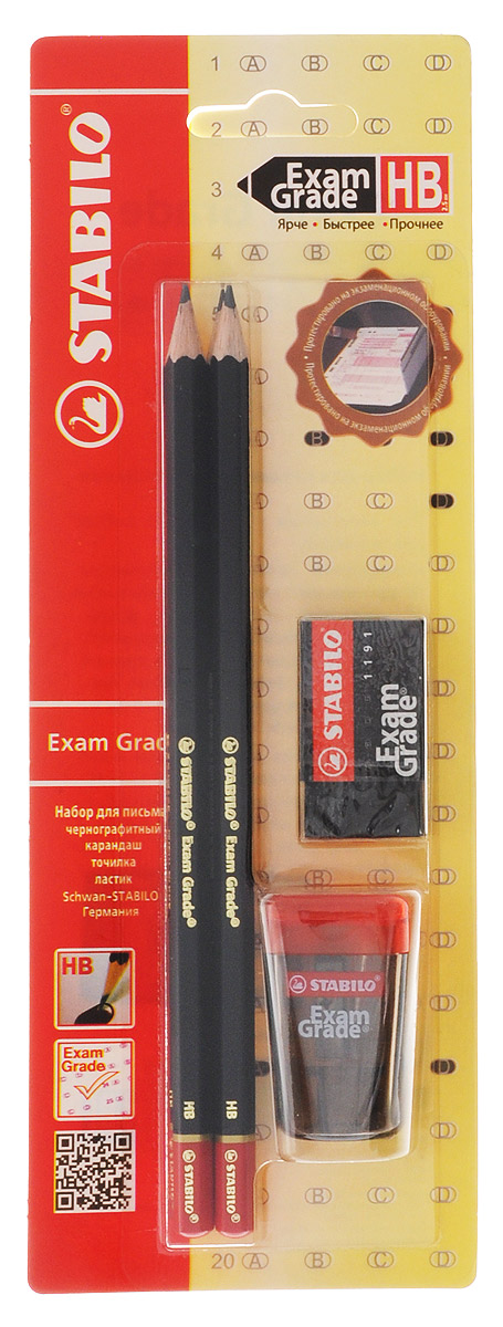 Набор Stabilo Exam Grade, 4 предмета288/6-1В Набор Stabilo Exam Grade, 4 предмета288/6-1ВSTABILO micro 288 “Exam Grade” чернографитный карандаш. Прочный утолщенный грифель не ломается и не крошится при письме. Мягкий грифель, увеличенного диаметра, 2,5 мм, обеспечивает четкую, насыщенную линию, которая четко распознается при сканировании, Повышенная прочность к поломкам предотвращает неприятные сюрпризы на экзамене. Стильный дизайн, достойный внимания. Точилка Exam Grade. Размеры: ширина 28 x диаметр 25 x высота 45 mm Для карандашей диаметром до 8 ммС прозрачным контейнером Лезвие из высокоуглеродистой стали, твердость которой позволяет добиться такой высокой степени заточки, чтобы карандаш затачивался очень легко, оставляя тончайшую стружку Особое винтовое крепление лезвия предотвращает его расшатывание. Защита лезвия от ржавчины. Ластик Exam Grade. Легко и без следов удаляют с экзаменационных листов надписи, сделанные карандашом Micro 288 Exam Grade, поэтому при сканировании виден только окончательный ответ. Не оставляют мелкой пыли и крошек и не портят тонкую бумагу листов для тестирования. Стильные ластики черного цвета размера 40х22х11 мм. Характеристики: Твердость карандаша: НВ. Длина карандаша: 17 см. Размер стерки: 4 см х 2,2 см х 1 см. Размер точилки: 4,3 см х 2,5 см х 4,3 см. Размер упаковки: 23,5 см х 8,5 см х 3 см. 2 карандаша, ластик, точилка.