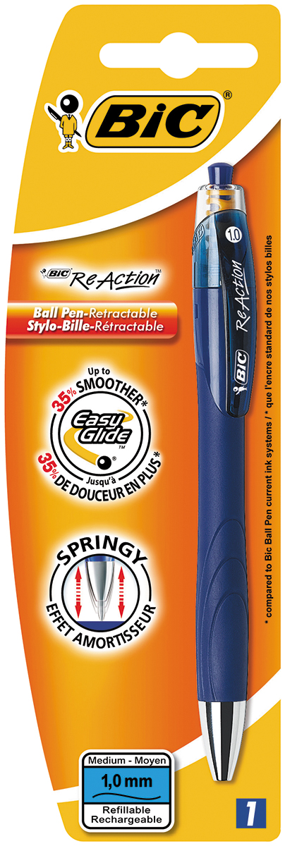 Bic Ручка шариковая Re Action цвет корпуса синийB8575252 Bic Ручка шариковая Re Action цвет корпуса синийB8575252Автоматическая шариковая ручка Bic Re Action имеет удобную форму с комфортным покрытием корпуса. Пишущий узел диаметром 0,7 мм позволяет наносить линии толщиной 0,35 мм.