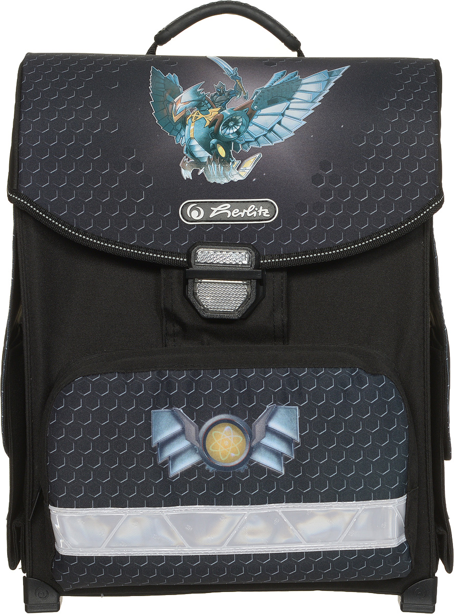 Herlitz Ранец школьный Dragon & Knight11438421 Herlitz Ранец школьный Dragon & Knight11438421Школьный ранец Herlitz Dragon & Knight обязательно привлечет внимание школьника. Ранец выполнен из материалов высшего качества с водоотталкивающей пропиткой.Содержит одно вместительное отделение, закрывающееся клапаном на удобный защелкивающийся замок, который легко открывать и закрывать, со встроенным светоотражателем. Внутри отделения имеется мягкая перегородка для тетрадей или учебников. Клапан полностью откидывается, что существенно облегчает пользование ранцем. На внутренней части клапана находится прозрачный пластиковый кармашек, в который можно поместить расписание занятий. Ранец имеет два боковых кармана, закрывающиеся клапанами на липучки. Лицевая сторона ранца оснащена накладным карманом на застежке-молнии.Конструкция спинки ранца дополнена эргономичными подушечками, противоскользящей сеточкой и системой вентиляции для предотвращения запотевания спины ребенка. Мягкие широкие лямки позволяют легко и быстро отрегулировать изделие в соответствии с ростом. Ранец оснащен эргономичной ручкой для удобной переноски в руке. Пластиковые ножки на дне ранца обеспечивает хорошую устойчивость и защиту от загрязнений. Светоотражающие элементы придают дополнительную безопасность в темное время суток.Многофункциональный школьный ранец станет незаменимым спутником вашего ребенка в походах за знаниями.