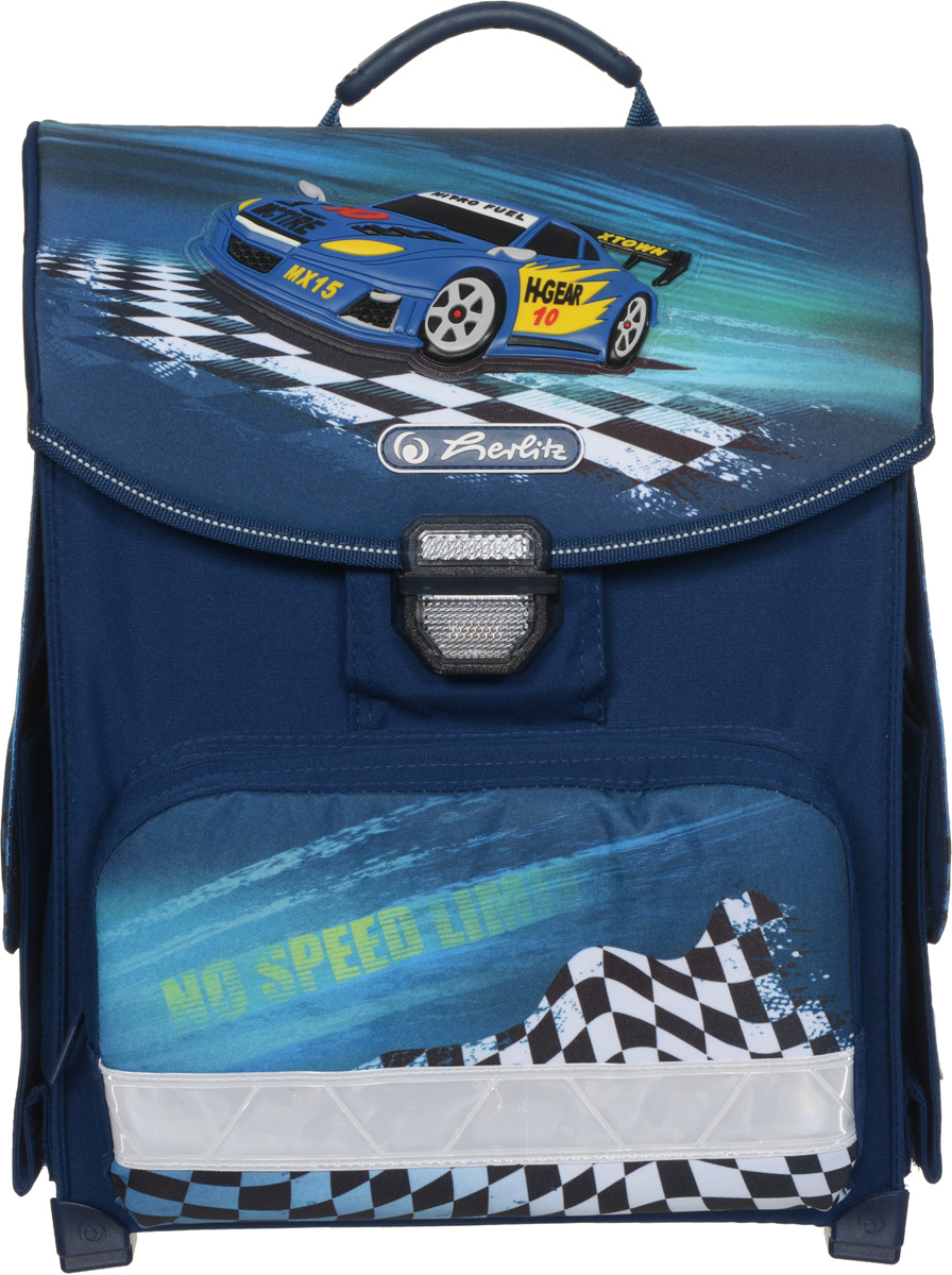 Herlitz Ранец школьный Super Racer11438389 Herlitz Ранец школьный Super Racer11438389Школьный ранец Herlitz Super Racer обязательно привлечет внимание школьника. Ранец выполнен из материалов высшего качества с водоотталкивающей пропиткой.Содержит одно вместительное отделение, закрывающееся клапаном на удобный защелкивающийся замок, который легко открывать и закрывать, со встроенным светоотражателем. Внутри отделения имеется мягкая перегородка для тетрадей или учебников. Клапан полностью откидывается, что существенно облегчает пользование ранцем. На внутренней части клапана находится прозрачный пластиковый кармашек, в который можно поместить расписание занятий. Ранец имеет два боковых кармана, закрывающиеся клапанами на липучки. Лицевая сторона ранца оснащена накладным карманом на застежке-молнии.Конструкция спинки ранца дополнена эргономичными подушечками, противоскользящей сеточкой и системой вентиляции для предотвращения запотевания спины ребенка. Мягкие широкие лямки позволяют легко и быстро отрегулировать изделие в соответствии с ростом. Ранец оснащен эргономичной ручкой для удобной переноски в руке. Пластиковые ножки на дне ранца обеспечивает хорошую устойчивость и защиту от загрязнений. Светоотражающие элементы придают дополнительную безопасность в темное время суток.Многофункциональный школьный ранец станет незаменимым спутником вашего ребенка в походах за знаниями.