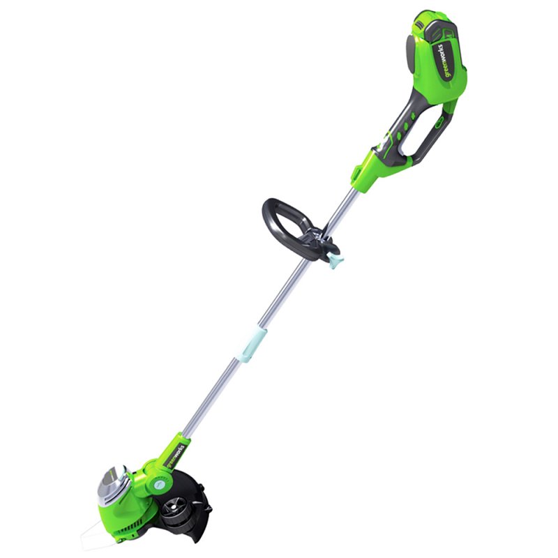 Триммер струнный GreenWorks 40В (без аккумуляторной батареи и зарядного устройства)21107 Триммер струнный GreenWorks 40В (без аккумуляторной батареи и зарядного устройства)21107 Сверхмощная аккумуляторная система 40В G-MAX40 Ширина скашивания 33 см Леска 1,65 ммПоворотная голова триммера Работает с аккумуляторами Greenworks G-MAX40 (арт. 29717, 29727) и зарядным устройством G40C (арт. 29417).Гарантия 2 года