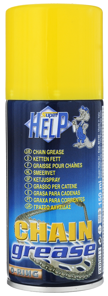Смазка для цепей SuperHelp, 150 мл50150 Смазка для цепей SuperHelp, 150 мл50150Смазка для цепей SuperHelp применяется для обычных и самосмазывающихся цепей. Имеет отличную проникающую способность. Содержит цепи, сальники и шарниры в идеально смазанном состоянии. Снижает трение и предохраняет от коррозии.Товар сертифицирован.