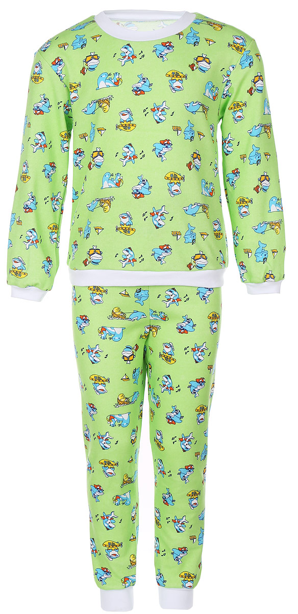 Пижама детская Фреш Стайл, цвет: зеленый с рисунком. 33-5872. Размер 92