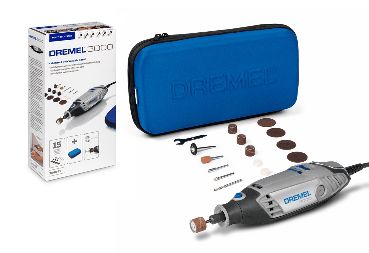 Набор Dremel 3000 - 1/15 JL, 18 предметовF0133000JL Набор Dremel 3000 - 1/15 JL, 18 предметовF0133000JLВ набор входит многофункциональный инструмент Dremel 3000 и 15 оригинальных насадок Dremel, все хранится в удобной сумке. Это базовый вариант исполнения: Dremel 3000 дополняется определенным набором принадлежностей. Этот инструмент обеспечивает пользователю удобный захват благодаря легкому корпусу. Используйте насадки Dremel для декоративных работ: гравировки цветочных горшков, создания драгоценных украшений, переделки мебели, а также работ с деревом. Регулируемая скорость 10 000-33 000 об/мин гарантирует комфортную работу и лучший контроль при ведении инструмента. Цанговый зажим обеспечивает легкую смену насадок, а благодаря инновационному наконечнику EZ Twist, теперь для смены насадок не требуется ключ - механизм ключа встроен в наконечник инструмента. Встроенная петля позволяет подвесить инструмент на держатель недалеко от вашего рабочего места.Рукоятка с мягкой накладкой обеспечивает удобство в работе. Входная номинальная мощность: 130 Вт. Напряжение: 230 В.Частота вращения на холостом ходу: 10.000 - 33.000 об/мин.