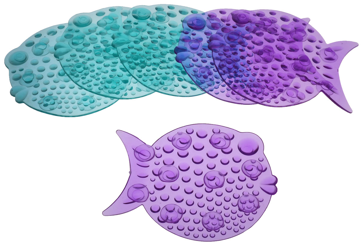 Valiant Мини-коврик для ванной комнаты Рыбка на присосках цвет фиолетовый бирюзовый 6 шт