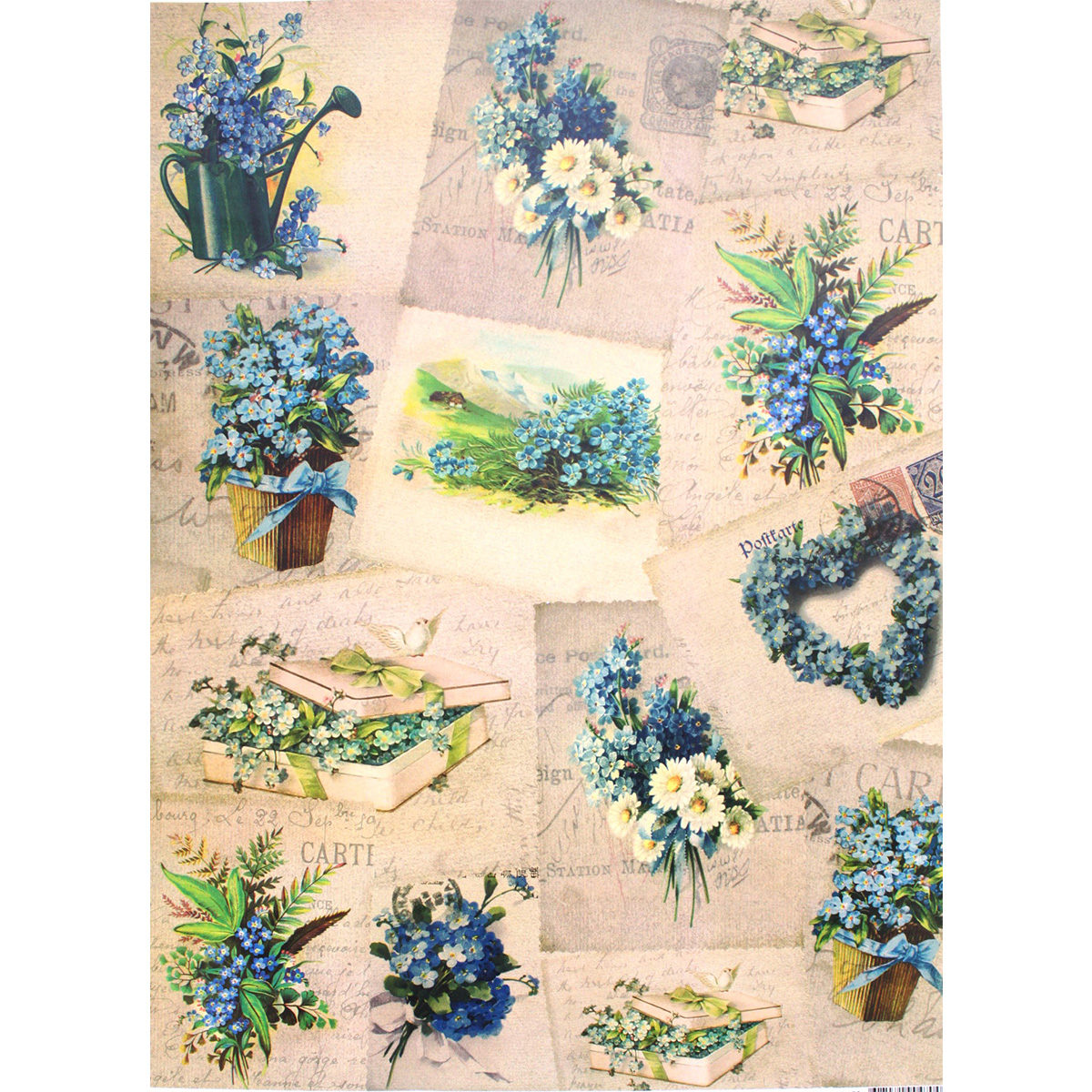 Декупажная карта Freedecor Незабудки, 29,7 х 42 см. Dk 453680073_453незабудки Декупажная карта Freedecor Незабудки, 29,7 х 42 см. Dk 453680073_453незабудкиПреимущество декупажных карт Freedecor Незабудки заключается в том, что при наклеивании на поверхность декорируемого предмета они лучше прилегают, не дают складок, не разрываются и не выгорают со временем, в отличие от салфеток и другого материала, используемого в данной технике декорирования.Декорируем предмет с помощью декупажной карты:Возьмите декупажную карту и вырежьте из нее нужный мотив.Прикрепите его к поверхности при помощи пальцев, смоченных в клее, либо при помощи вспомогательных предметов - валика, губки и т.д.Аккуратно разровняйте приклеенный рисунок от центра к краям, выгоняя пузырьки воздуха.При желании дополните картинку рисунками из краски или примените эффект старины.Закрепите готовый мотив с помощью специального лака.Плотность: 80 гр/м2.
