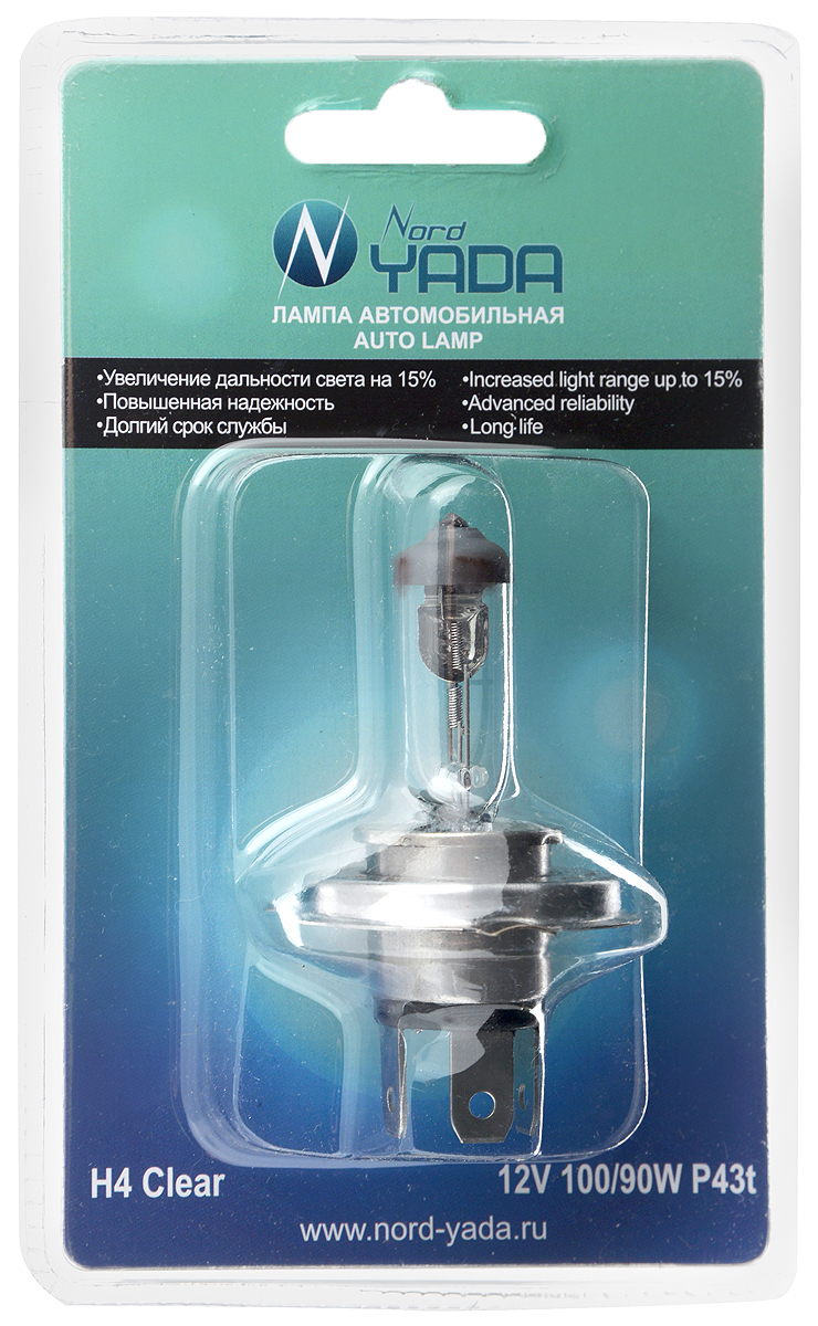 Лампа автомобильная галогенная Nord Yada Clear, цоколь H4, 12V, 100/90W902128 Лампа автомобильная галогенная Nord Yada Clear, цоколь H4, 12V, 100/90W902128Автомобильная галогенная лампа Nord Yada Clear - источник света, у которого светящим элементом является вольфрамовая спираль. У лампы есть большой запас срока службы (до 5000 ч). Способна выдержать большое количество включений и выключений. Питание: 12 В.Номинальная мощность: 100/90 Вт.