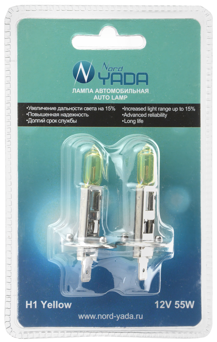 Лампа автомобильная галогенная Nord Yada Yellow, цоколь H1, 12V, 55W, 2 шт902145 Лампа автомобильная галогенная Nord Yada Yellow, цоколь H1, 12V, 55W, 2 шт902145Автомобильные галогенные лампы Nord Yada Yellow - источники света, у которых светящим элементом является вольфрамовая спираль. У ламп есть большой запас срока службы. Способны выдержать большое количество включений и выключений. Питание: 12 В.Номинальная мощность: 55 Вт.В комплекте 2 лампы.