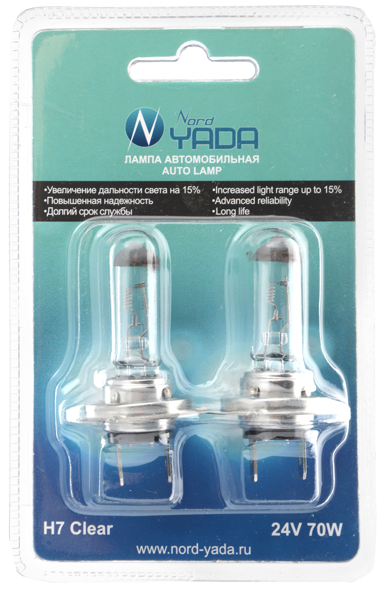 Лампа автомобильная галогенная Nord Yada Clear, цоколь H7, 124V, 70W, 2 шт. 902134902134 Лампа автомобильная галогенная Nord Yada Clear, цоколь H7, 124V, 70W, 2 шт. 902134902134Автомобильные галогенные лампы Nord Yada Clear - источники света, у которых светящим элементом является вольфрамовая спираль. У ламп есть большой запас срока службы. Способны выдержать большое количество включений и выключений. Питание: 24 В.Номинальная мощность: 70 Вт.В комплекте 2 лампы.