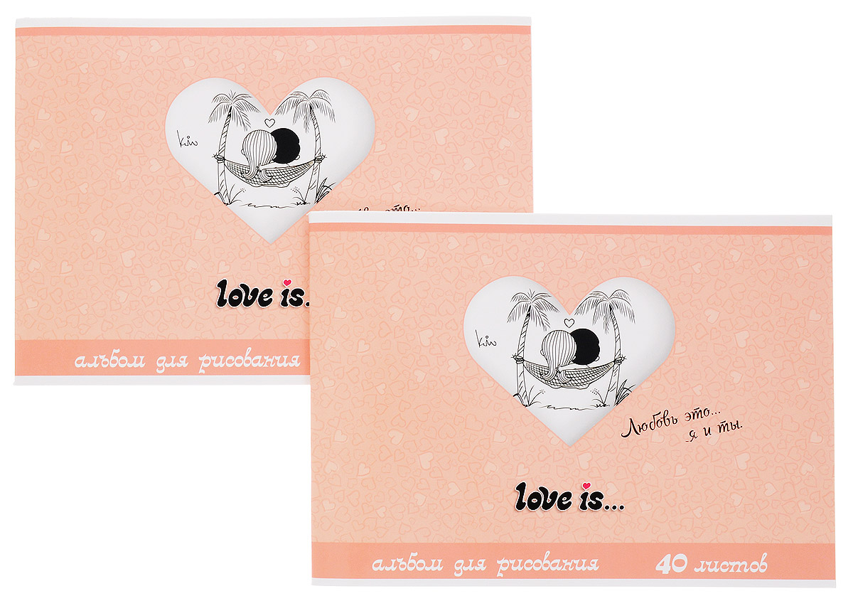 Action! Альбом для рисования Love is... 40 листов цвет персиковый 2 штLI-AA-40_персиковый Action! Альбом для рисования Love is... 40 листов цвет персиковый 2 штLI-AA-40_персиковыйАльбом для рисования Action! Love is... порадует маленького художника и вдохновит его на творчество. Альбом изготовлен из белой бумаги с яркой обложкой из высококачественного картона, оформленной изображением влюбленной пары. Высокое качество бумаги позволяет рисовать в альбоме карандашами, фломастерами, акварельными и гуашевыми красками.Внутренний блок альбома состоит из 40 листов белой бумаги, соединенных двумя металлическими скрепками. В наборе два альбома.